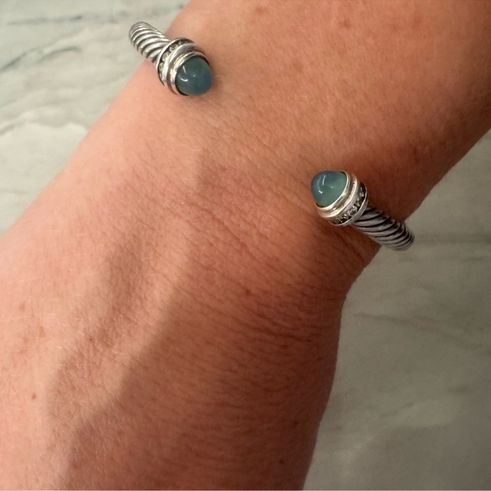 David Yurman Aqua Chalcedony & Diamond Cable Bracelet